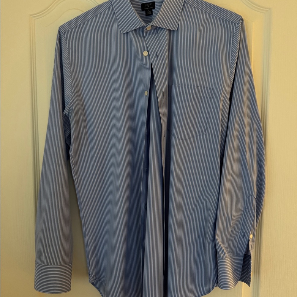 J. Crew Men's Blue and White Pinstripe Dress Shirt